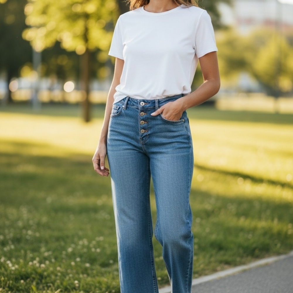 Blank NYC High-Rise Button-Fly Jeans in Light Blue Wash